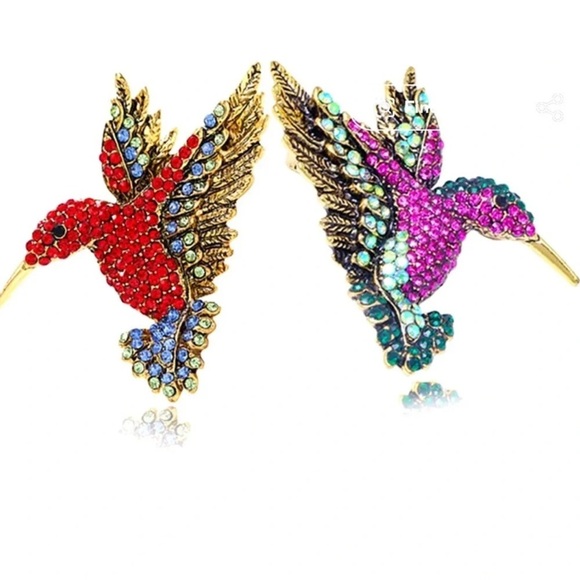 Anthropologie Hummingbird Red Crystal Pin Brooch - Picture 3 of 7